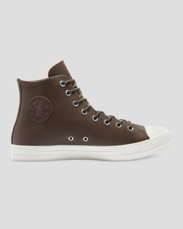 Converse Chuck Taylor All Star Seasonal Leather Brune Sko Danmark - Converse Høje Sneakers Herre - 4